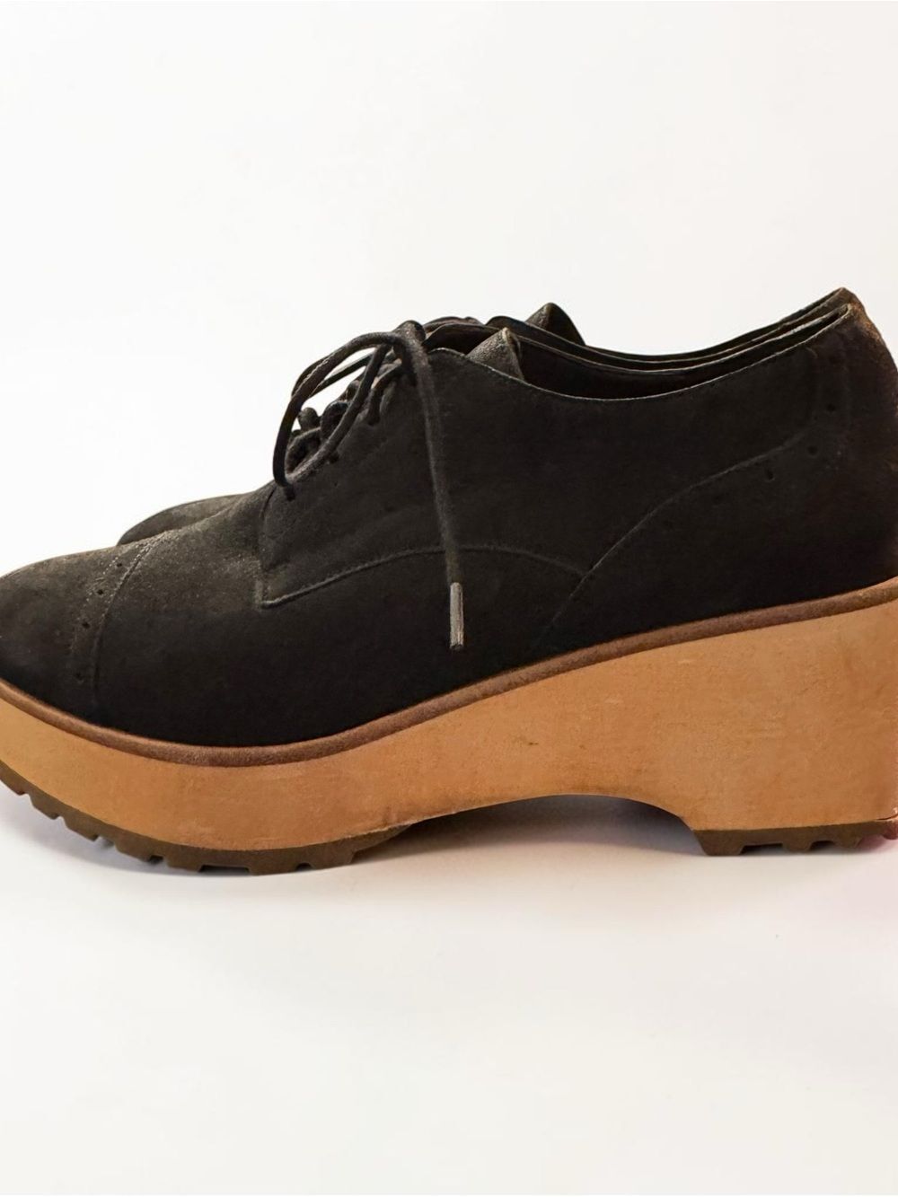 Eileen Fisher Act Wedge Oxford Shoes Suede Wood Platform 9 - Picture 5 of 8